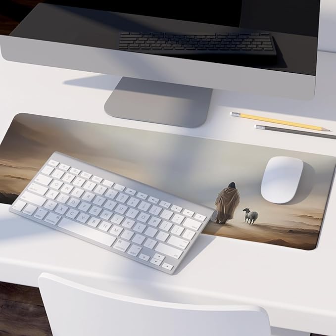 Retro Christian Themed Mouse Pad,Jesus Religious Mouse Pad,Jesus Finds The Lost Lamb Desk Mat,Big Large Vintage Easter Decor Desk Mat,Religious Gifts Christian Gifts for Women,31.5x11.8Inch