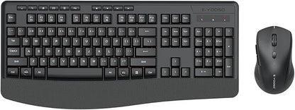 Wireless Keyboard and Mouse Combo, E-YOOSO 2.4GHz Full Sized Ergonomic Wireless Keyboard with Wrist Rest, 3 DPI Adjustable and 6 Buttons Cordless USB Mouse for Computer, Laptop, PC, Windows (Black)