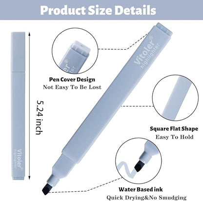 Vitoler Pastel Highlighters,8pcs Cute Highlighters with Chisel Tip,No Bleed Bible Highlighter,Multicolor High lighters for School Supplies