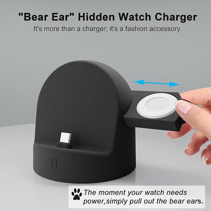 2 in 1 Charging Station for Apple Watch and Phone,USB-C Stand with Watch Charger,15W Fast Charging,Support Nightstand Mode,for Samsung/iPhone15/16/17,for iwatch 10/9/8/7/6/5/4/3/2/SE/Ultra/Ultra2