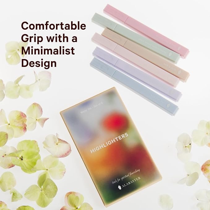 ALABASTER Co. - No Bleed Pastel Highlighter Set, 6 Pcs, Chisel Tip, Muted Pastel Colors, Bible Study Supplies