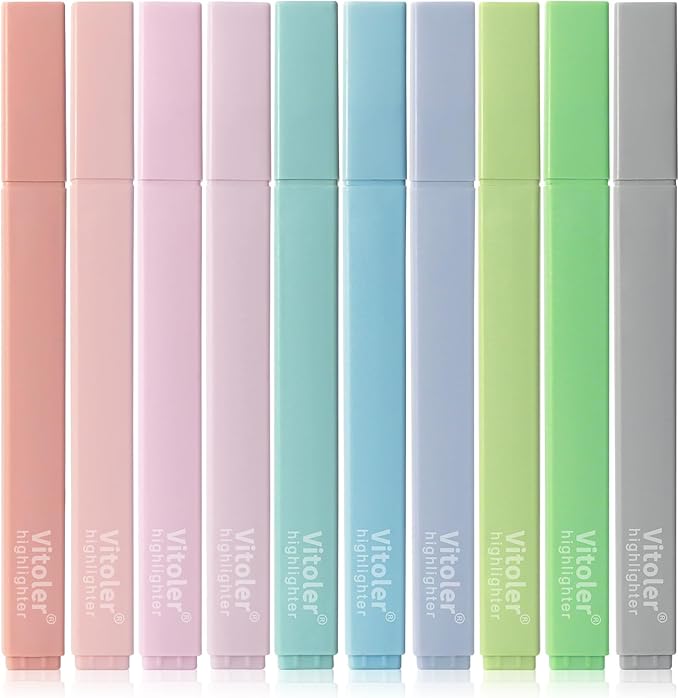 Vitoler Bible Highlighters with Soft Chisel Tip,10Pcs,Lake Colors,Aesthetic No Bleed Bible Highlighter Pastel,Cute Highlighters for School Office Supplies
