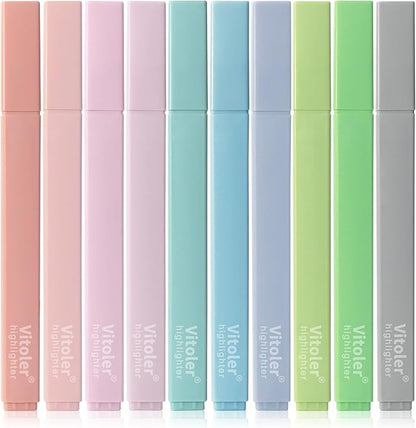 Vitoler Bible Highlighters with Soft Chisel Tip,10Pcs,Lake Colors,Aesthetic No Bleed Bible Highlighter Pastel,Cute Highlighters for School Office Supplies