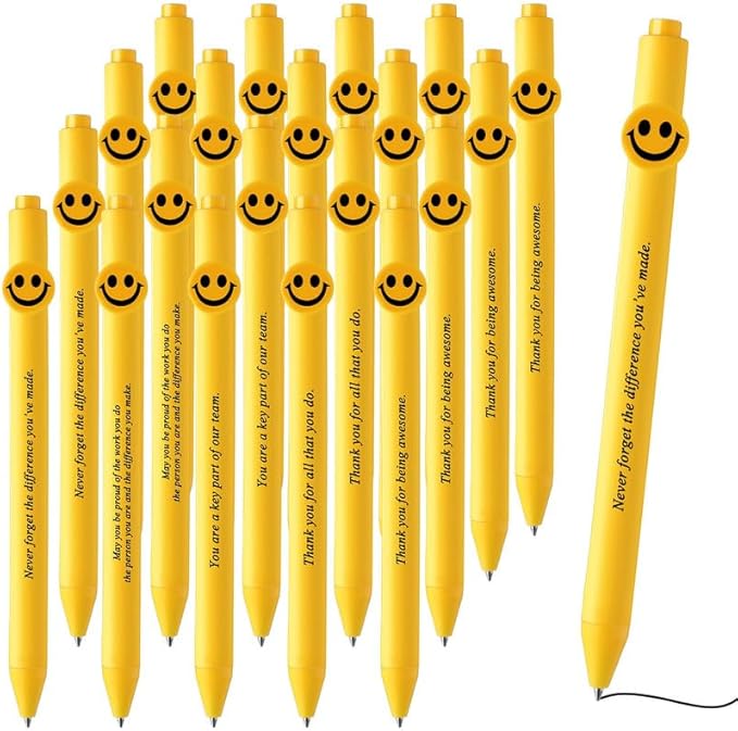 Qilery 50 Pcs Motivational Pens Bulk 5 Styles Inspirational Quotes Smile Face Ballpoint Pens Black Ink Smooth Writing Employee Appreciation Gifts Thank You Gifts