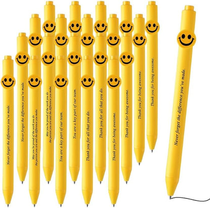 Qilery 50 Pcs Motivational Pens Bulk 5 Styles Inspirational Quotes Smile Face Ballpoint Pens Black Ink Smooth Writing Employee Appreciation Gifts Thank You Gifts