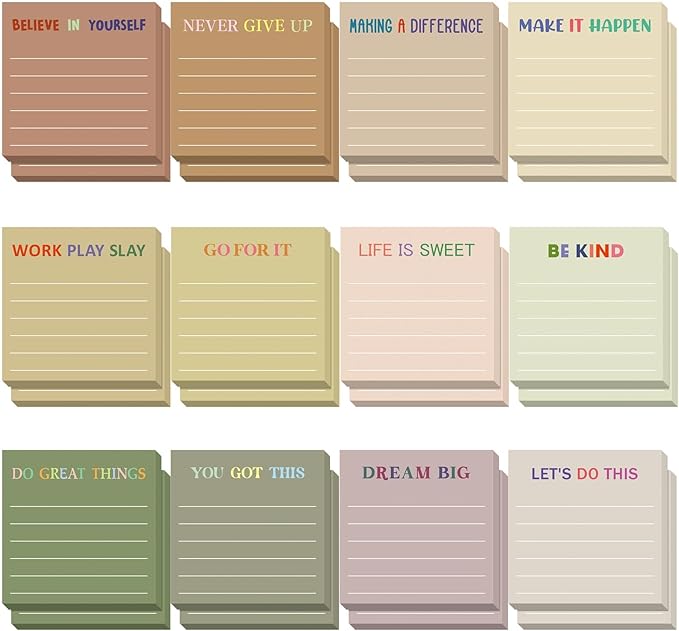 Yinder 24 Pcs Inspirational Sticky Notes Christmas Stocking Stuffers Motivational Sticky Notes Pad Employee Appreciation Gift Bulk for Teacher Nurse Coworker Office 3 x 3'' (Motivational,Boho)