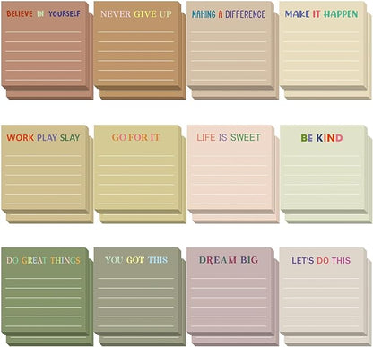 Yinder 24 Pcs Inspirational Sticky Notes Christmas Stocking Stuffers Motivational Sticky Notes Pad Employee Appreciation Gift Bulk for Teacher Nurse Coworker Office 3 x 3'' (Motivational,Boho)