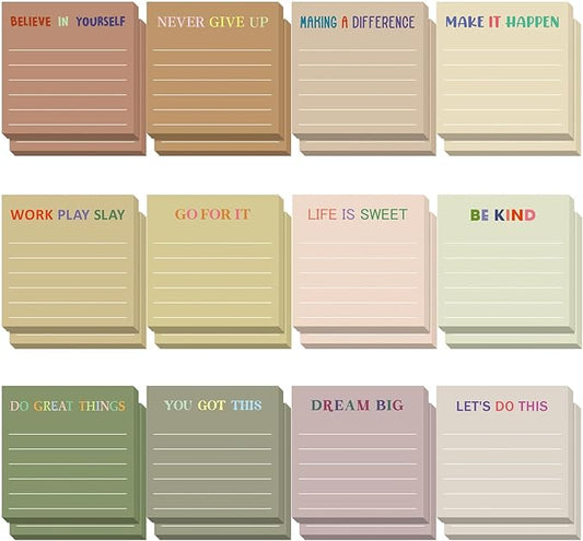 Yinder 24 Pcs Inspirational Sticky Notes Christmas Stocking Stuffers Motivational Sticky Notes Pad Employee Appreciation Gift Bulk for Teacher Nurse Coworker Office 3 x 3'' (Motivational,Boho)