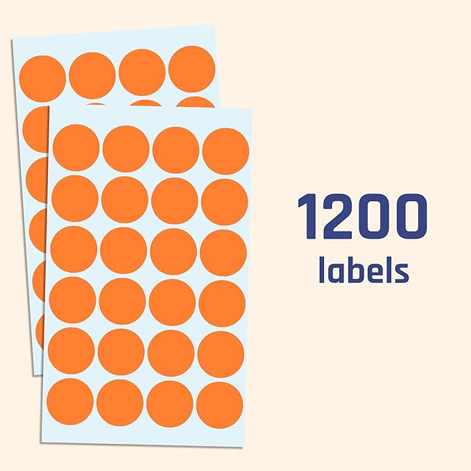 1200 Pack, 1" Round Dot Stickers Circle Labels - Orange