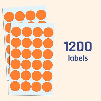 1200 Pack, 1" Round Dot Stickers Circle Labels - Orange