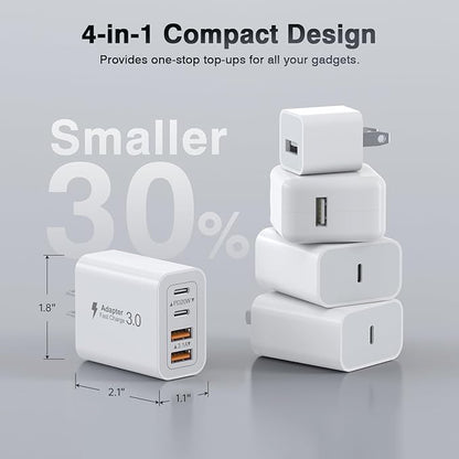 [3-Pack] USB C Wall Charger,40W Fast USB C Charger Block,4-Port PD+QC Wall Plug Power Adapter Multiport Type C Charging Block for iPhone 17/16/15/14/13/12/Pro Max,iPad,Samsung,AirPods4,Watch10,Ultra2