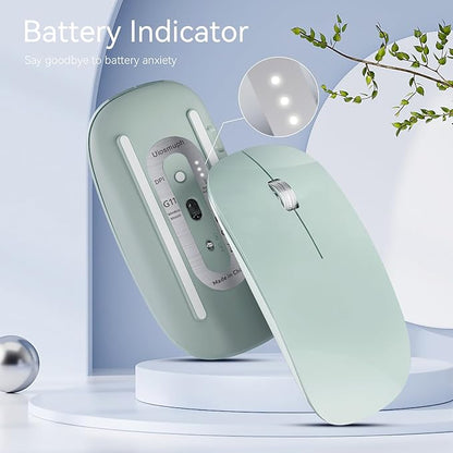 Uiosmuph G11 Wireless Mouse, USB C Rechargeable Computer Mouse, Slim Silent Mice 2.4GHz Optical with USB Nano Receiver and Type C Receiver for Laptop/Mac/PC - Green