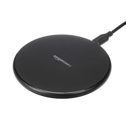 Amazon Basics 15W Qi Certified Wireless Charging Pad for iPhone 16/15/14/13/12/11/X, Samsung and More, with USB Cable, Black