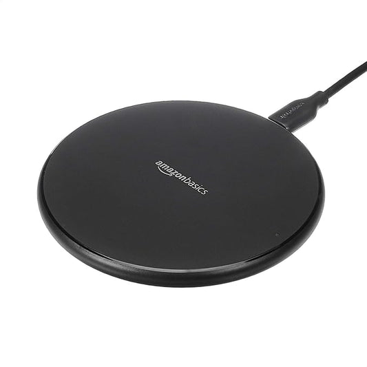 Amazon Basics 15W Qi Certified Wireless Charging Pad for iPhone 16/15/14/13/12/11/X, Samsung and More, with USB Cable, Black