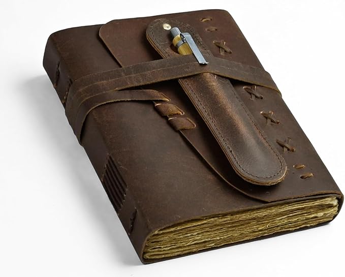 Leather Journal Notebook for Men & Women Daily Vintage Leather Bound Journal Travel Notebook 200 Deckle Edge Lined Paper Diary Writing Journal Travelers Scrapbook Poetry Sketchbook Leather Gifts with