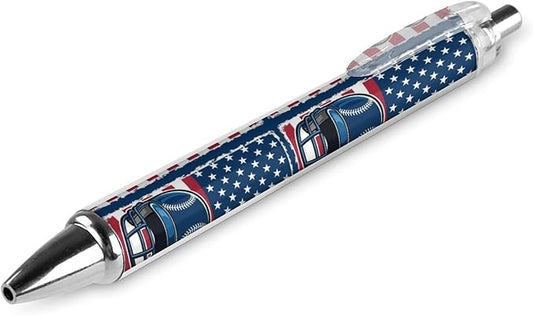 1 Count Pack Black Ballpoint Pens, 0.5mm Bold Point, Retractable Red Line Baseball American Flag Gel Pens Comfortable Grip, 1 Pcs