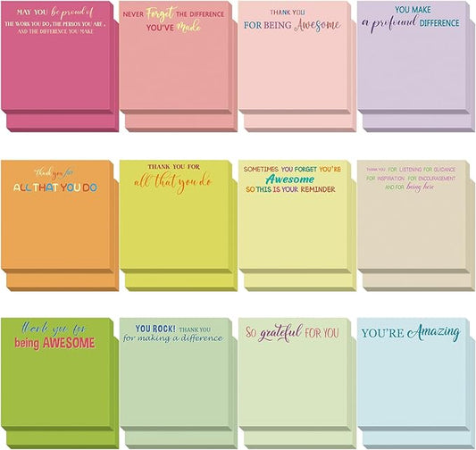 Yinder 24 Pcs Employee Appreciation Sticky Notes Xmas Gift Bulk Motivation Note Pads Mini Inspirational Note Gift for Teacher Nurse Staff Coworker Office Supply 3 x 3'' (Appreciation,Macaron)
