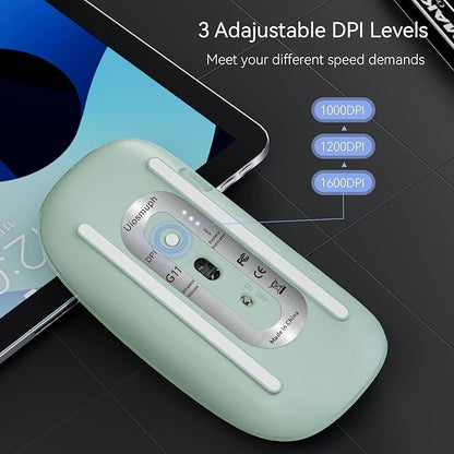 Uiosmuph G11 Wireless Mouse, USB C Rechargeable Computer Mouse, Slim Silent Mice 2.4GHz Optical with USB Nano Receiver and Type C Receiver for Laptop/Mac/PC - Green