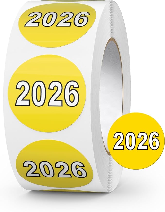 500 PCS 2026 Year Stickers 1 Inches Round Coded Colored Vinyl Dot Labels Self Adhesive Waterproo Tabs for File Folders Journal Planners Scrapbooking DIY