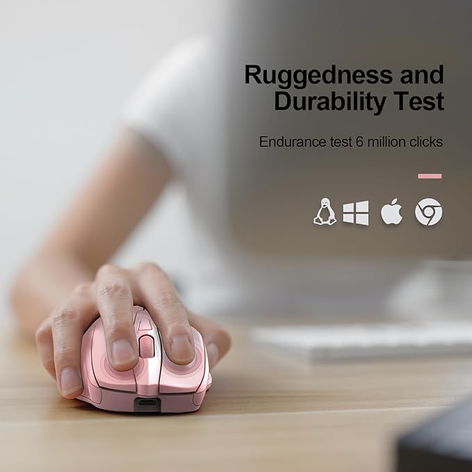 TECKNET Rechargeable Wireless Mouse, 2.4G Silent Quiet Click, 6 Adjustable 4800 DPI, Cordless Computer Mouse, Ergonomic Mouse for Laptop, 6 Buttons USB for Chromebook, Ergo Grip - Pink