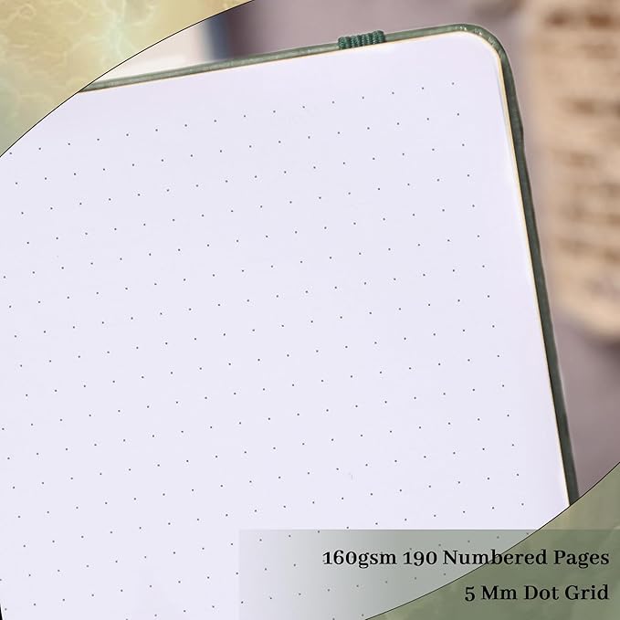 TIEFOSSI Bullet Dot Journal, 160gsm 190 Numbered Pages Bullet Dot Grid Journal for planner, Diary for Work & Sketching, A5 Hardcover Leather Journal for Writing Women Men
