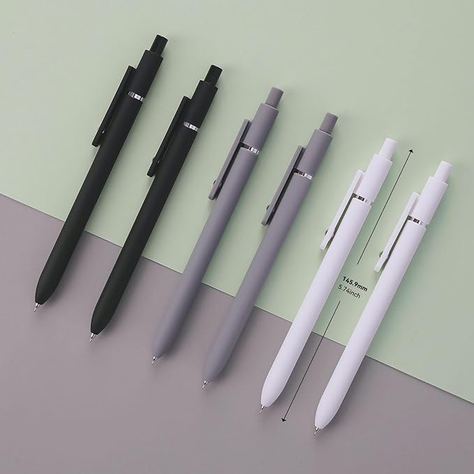 FIOVER Gel Pens,6Pcs Fine Point Smooth Writing Pens 0.5mm Black Gel Ink, High-End Series Ballpoint for Journaling Note Taking, Gifts for Women Men (6pcs-Black, Gray, White)