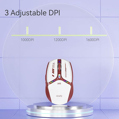 Uciefy V19 Wireless Mouse, 2.4GHz Rechargeable Mouse LED with Battery Indicator, Magnetic Computer Mice with USB Receiver & Type-C Adapter for Laptop/PC/Mac/Chromebook-Red
