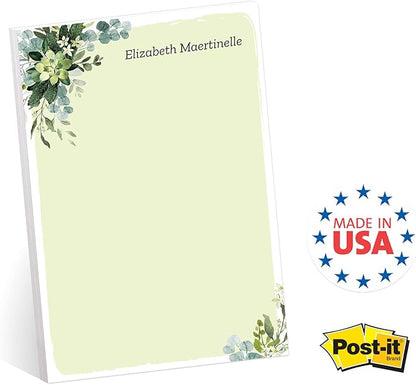 Modern Greenery Personalized Sticky Note Pads / 4" x 6" Repositionable Sticky Note Set/Set of 3 Illustrated Custom Botanical Pads