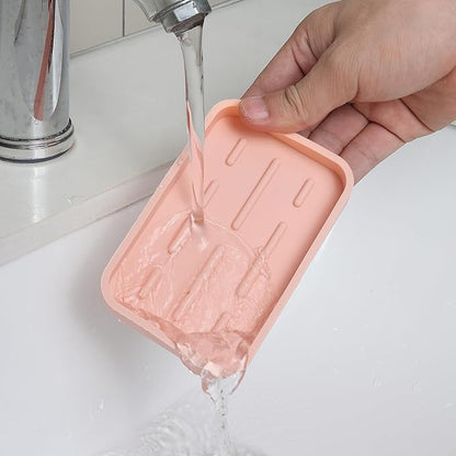 Silicone Kitchen Sink Organizer Tray for Multiple Usage,Easy Clean Sponges Holder for Kitchen Bathroom Counter or Sink,Dish Soap Dispenser,Scrubber,Bottle,Cup Pink 4.9”x 3.2”