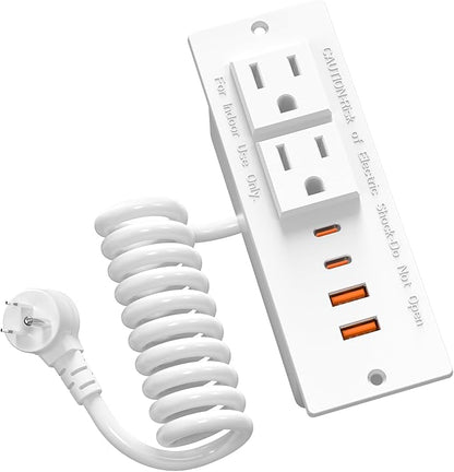 Drawer Outlet, Furniture Recessed Power Strip with 4 PD 30W USB Ports & 2 AC Outlets, Recessed Outlet for Conference Rooms, Office Tables, Furniture, 10FT Spring Cord (ETL Listed)