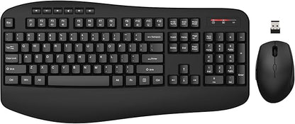 Wireless Keyboard Mouse Combo, EDJO 2.4G Full-Sized Ergonomic Keyboard with Comfortable Palm Rest and Optical Wireless Mouse for Windows, Mac OS PC/Desktops/Laptops (Black)