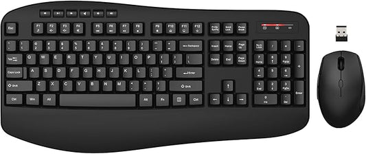 Wireless Keyboard Mouse Combo, EDJO 2.4G Full-Sized Ergonomic Keyboard with Comfortable Palm Rest and Optical Wireless Mouse for Windows, Mac OS PC/Desktops/Laptops (Black)