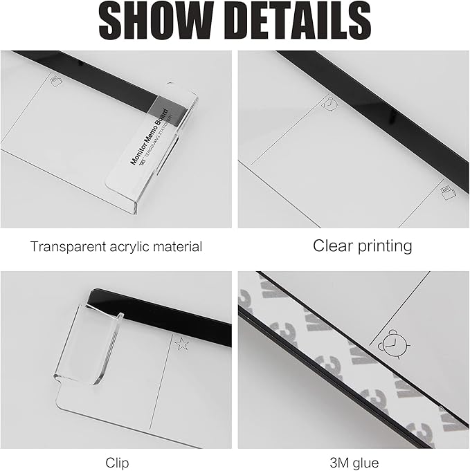 Office Desk Accessories 2pcs Multifunction Computer Monitor Memo Board - Transparent Computer Side Panel Memo Creative Monitor Side Panel with Phone Holder Suitable for Office Home Desktop