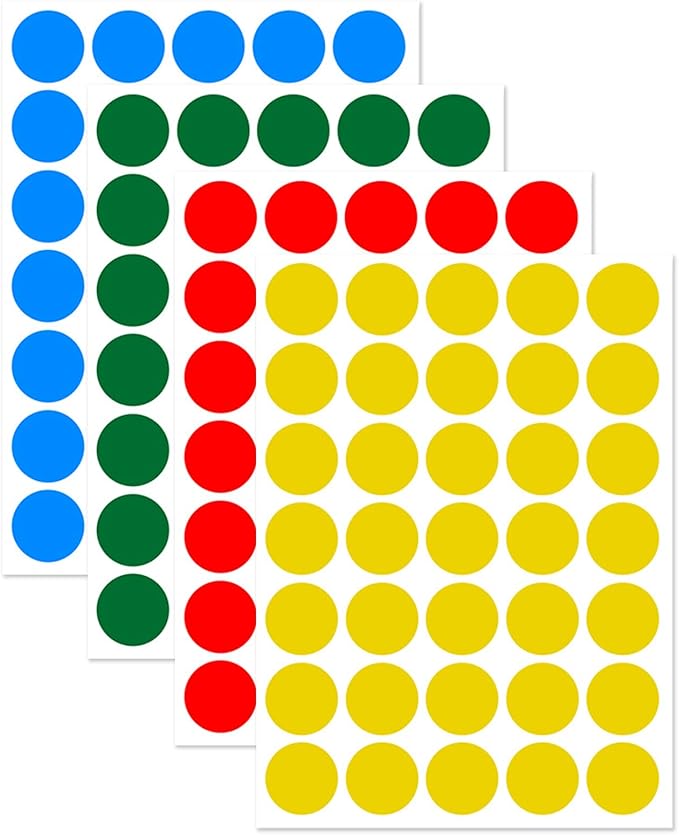 1400 PCS,1IN Round Colored Dot Stickers Labels - 4 Assorted Colors, for Office, School, Moving, Home(Red, Blue, Yellow, Green)