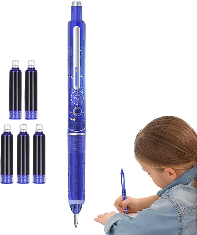 0.38mm Retractable Fountain Pen - Smooth Writing, Leak Proof Design, Comes with 5 Refillable Ink Cartridges | Writing Tool for Notebook Art Sketching School Office Journaling Creative Use