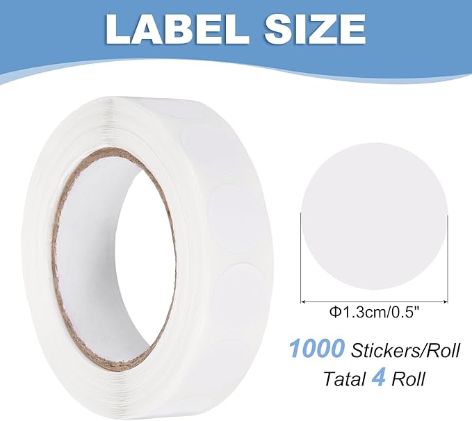 PATIKIL Colored Dot Stickers 1/2", 4000 Pcs Color Coding Labels Blank Circle Stickers Adhesive Round Price Labels for Inventory Office Garage Classroom, White