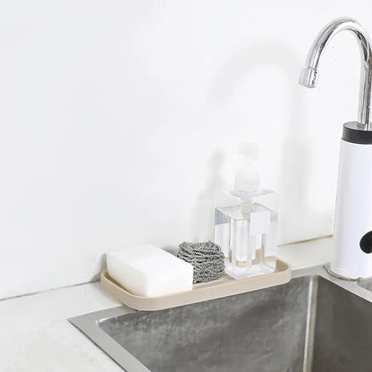 Silicone Kitchen Sink Organizer Tray for Multiple Usage,Eco-Friendly Sponges Holder for Kitchen Bathroom Counter or Sink,Dish Soap Dispenser,Scrubber,Bottle,Cup (Tapioca, 10"×5.3")