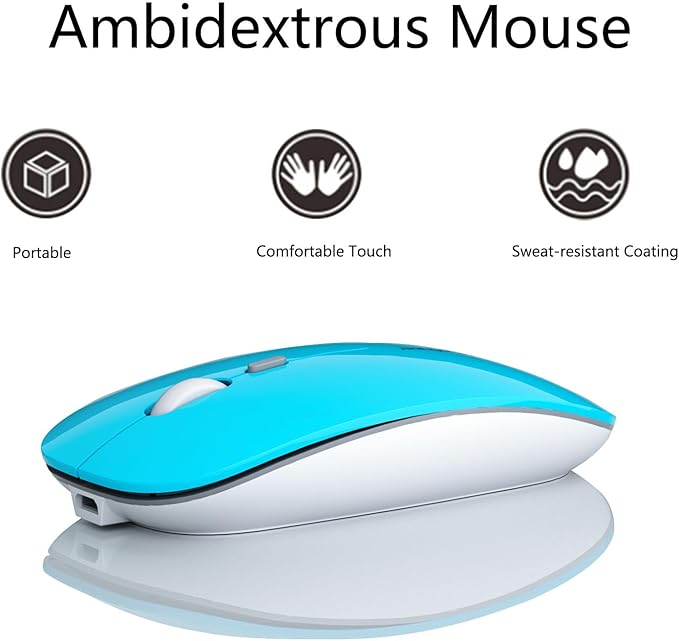 Uciefy Q5 Slim Rechargeable Wireless Mouse, 2.4G Optical Silent Ultra Thin Wireless Computer Mouse with USB Receiver and Type C Adapter, Compatible with PC, Laptop, Desktop (Blue)