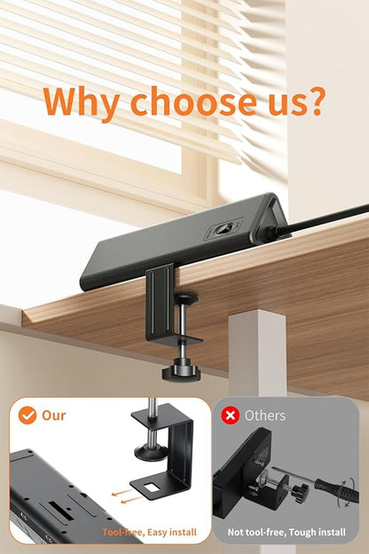 10 FT Desk Clamp Power Strip with 5 AC Outlets & 6 USB Ports PD 40W USB-C Fast Charging, 1250J Surge Protector, Fits 2.6 in top Edge Black