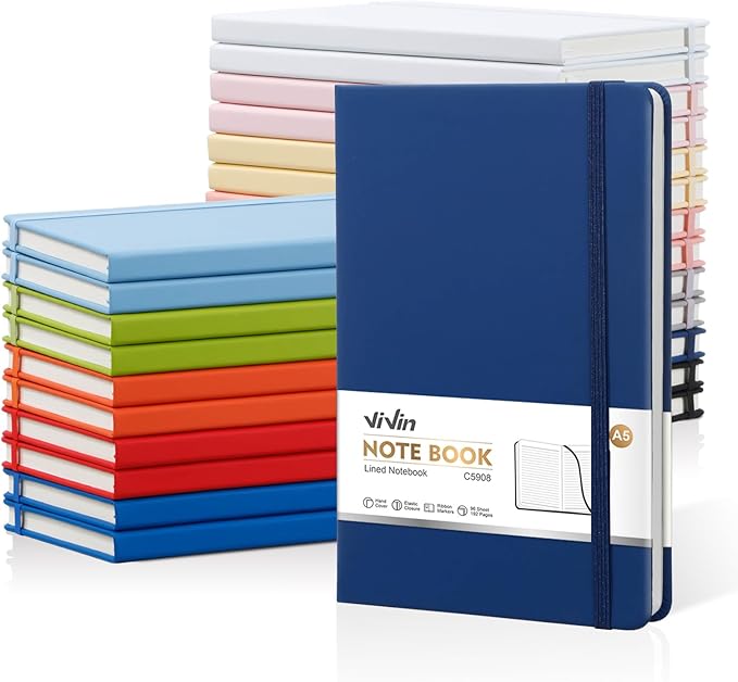 ViVin Lined Journal Notebooks for Work,192 Pages,5.5 x 8.3 inch,College Ruled,A5 Hardcover Journaling Notebooks for Writing,24 Pack Bulk