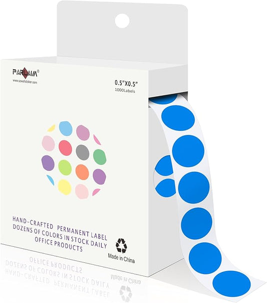 PARLAIM 1/2 Inch Circle Sticker Labels,1000 Stickers Round Color Coding Circle Dots Stickers,Roll Dot Stickers Label for Office Home Office(Blue)