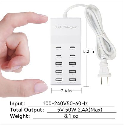 USB Charging Station Block with 10-Port (6 USB-A Port & 4 USB-C Port),USB Power Strip for Smart Phone Tablet Laptop Computer (1 Pcs)