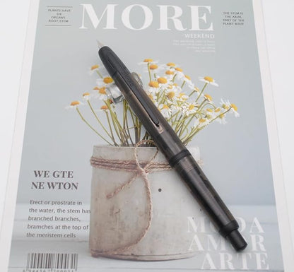 JINHAO 20 Press Fountain Pen, Retractable Capless Resin Pen with Ink Converter (F Nib 0.5mm, Transparent Black - Black Clip)