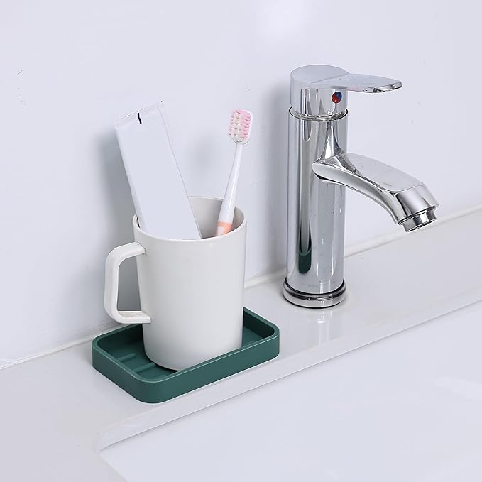 Silicone Kitchen Sink Organizer Tray for Multiple Usage,Easy Clean Sponges Holder for Kitchen Bathroom Counter or Sink,Dish Soap Dispenser,Scrubber,Bottle,Cup Green 4.9”x 3.2”