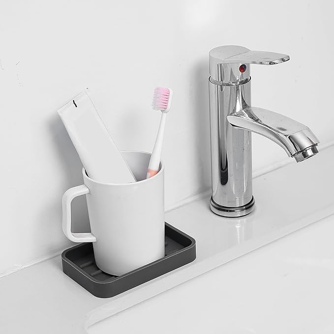 Silicone Kitchen Sink Organizer Tray for Multiple Usage,Easy Clean Sponges Holder for Kitchen Bathroom Counter or Sink,Dish Soap Dispenser,Scrubber,Bottle,Cup Grey 4.9”x 3.2”