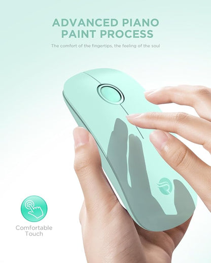 RAPIQUE R306 Wireless Mouse, Green, Bluetooth, USB, 480 hours battery life, 1600 DPI, Compatible with Windows, MacOS, Chromebook, Surface Pro, Laptops, PCs, and Computers