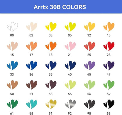 Arrtx Acrylic Paint Pens Basic Series 30B Colors,Brush Tip Acrylic Pens Markers for Rock Painting Wood Ceramic Glass Canvas Metal Plastic Fabric Stone and DIY Project