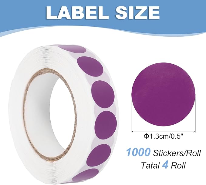 PATIKIL Colored Dot Stickers 1/2", 4000 Pcs Color Coding Labels Blank Circle Stickers Adhesive Round Price Labels for Inventory Office Garage Classroom, Violet
