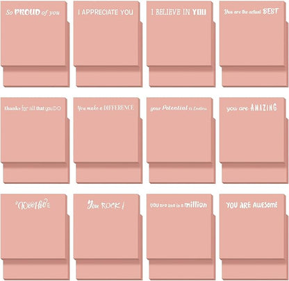 Yinder 24 Pcs Inspirational Sticky Notes Christmas Stocking Stuffers Motivational Sticky Notes Pad Employee Appreciation Gift Bulk for Teacher Nurse Coworker Office 3 x 3'' (Motivational,Pink)