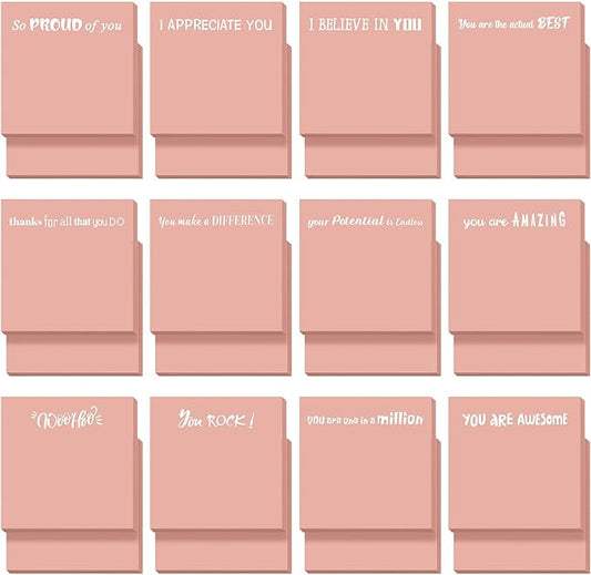 Yinder 24 Pcs Inspirational Sticky Notes Christmas Stocking Stuffers Motivational Sticky Notes Pad Employee Appreciation Gift Bulk for Teacher Nurse Coworker Office 3 x 3'' (Motivational,Pink)